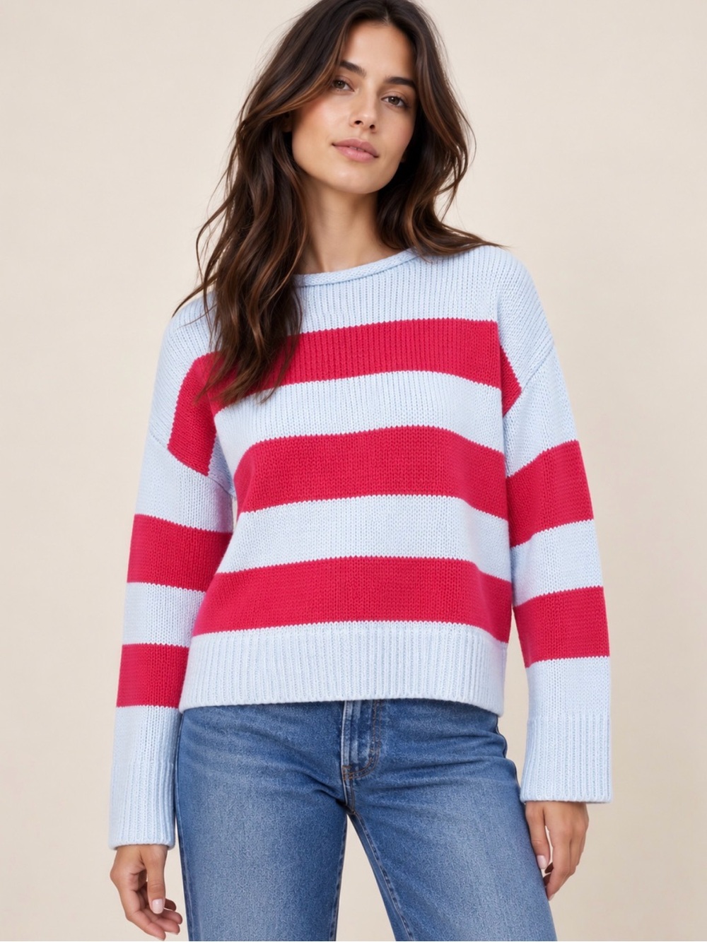 Banana Republic Light Blue & Fuchsia Stripe Roll Neck Sweater NWT Large